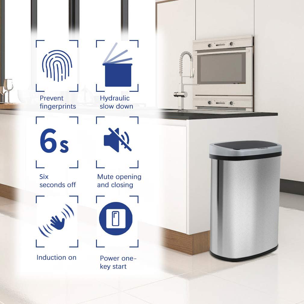 13 Gallon Stainless Steel Trash Can with Lid P913909