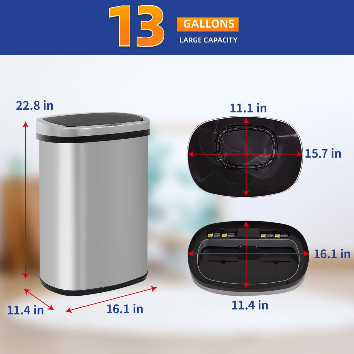 13 Gallon Stainless Steel Trash Can with Lid P913909