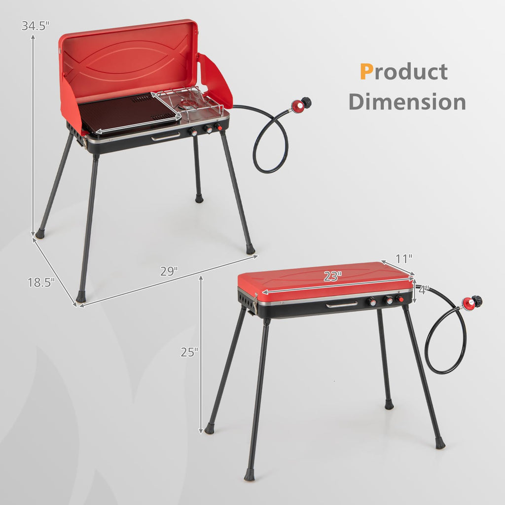 2-Burner Propane Camping Stove with Detachable Legs T735799