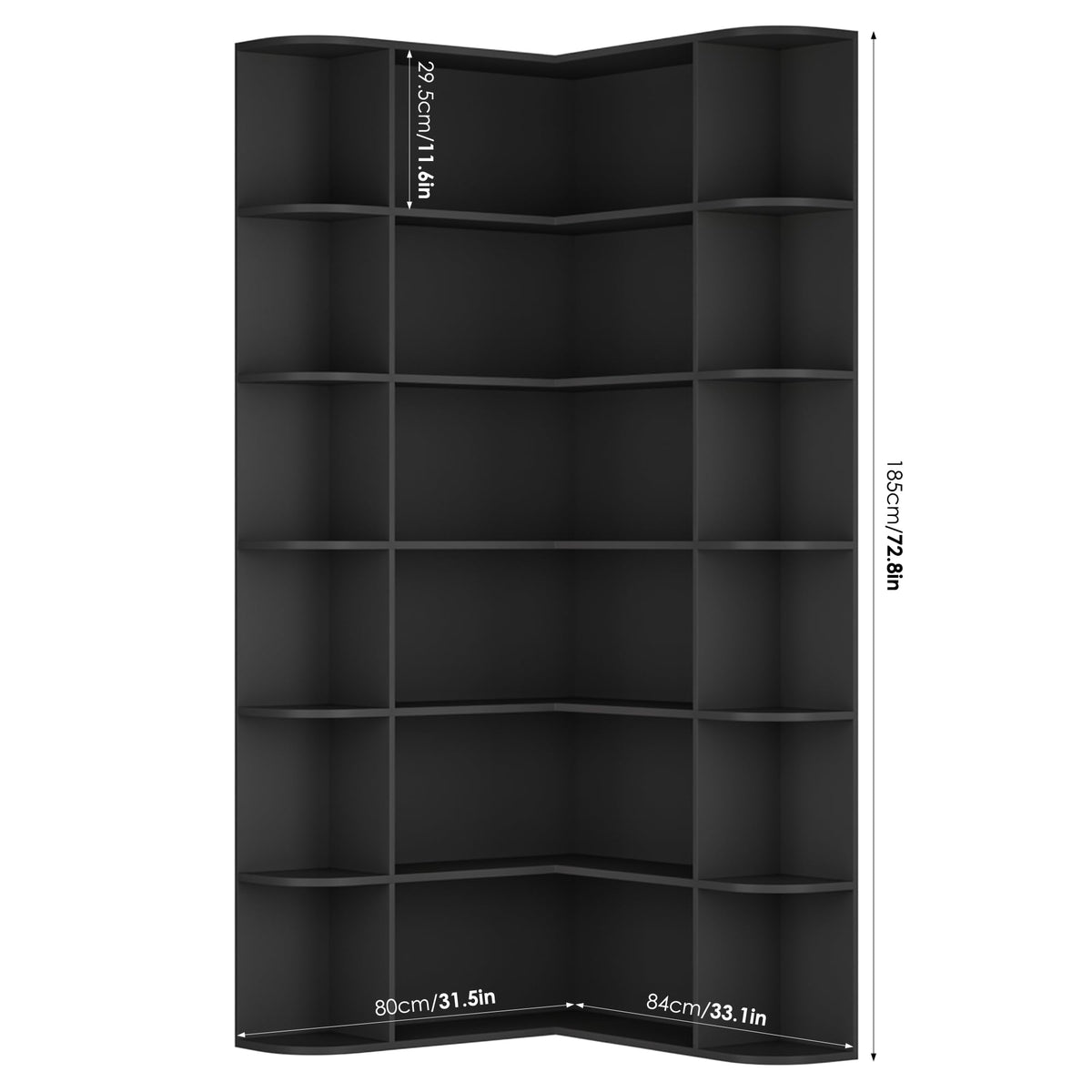72" Tall 6-Tier Black Corner Bookshelf K964088
