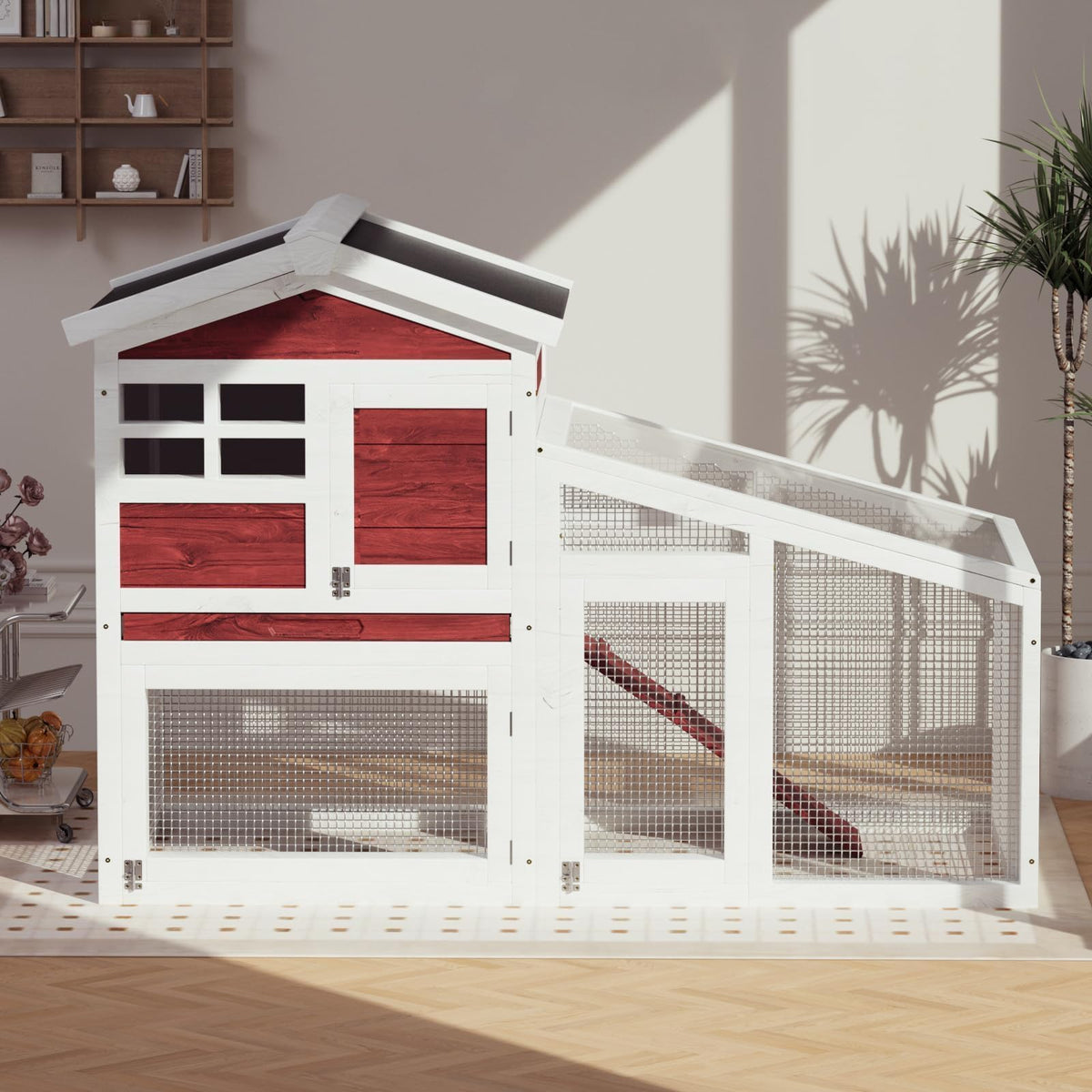 2-Tier Wooden Rabbit Hutch with Run I3418