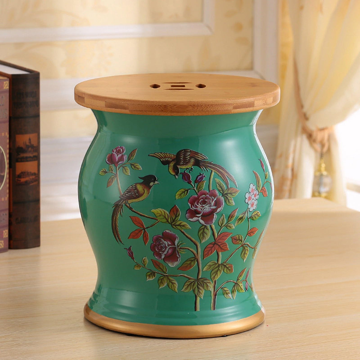 Glazed Hand-Painted Ceramic Drum Stool K93679