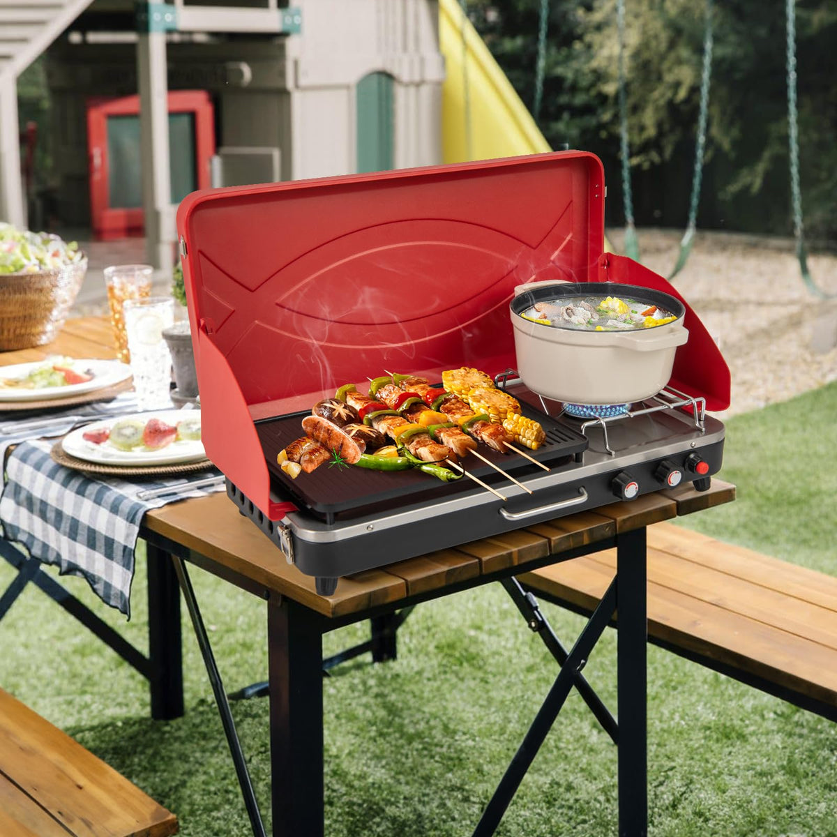 2-Burner Propane Camping Stove with Detachable Legs T735799