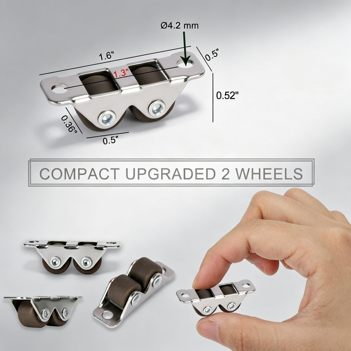 0.5" Dual-Wheel Mini Caster Wheels, 8-Pack L5748