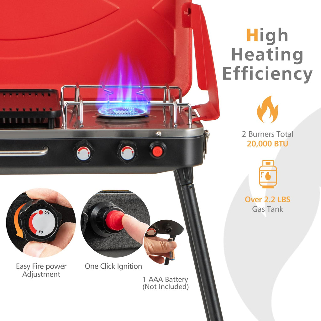 2-Burner Propane Camping Stove with Detachable Legs T735799