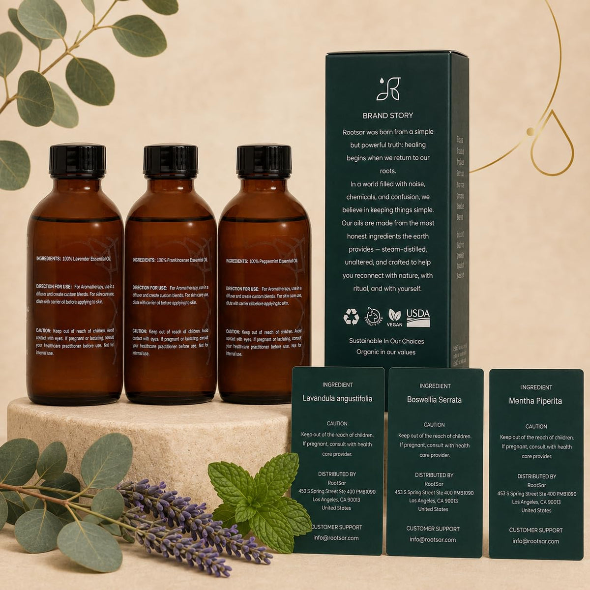3 Pack Lavender Frankincense Peppermint Essential Oils 4 Fl Oz X1066