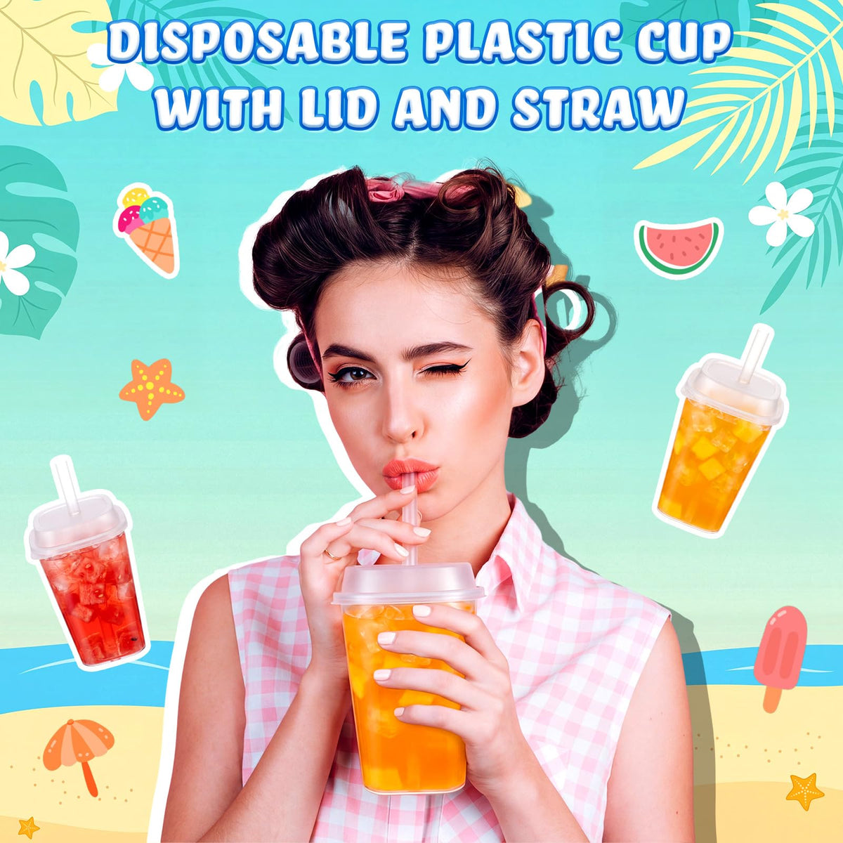 30 Pack 22 oz Clear Plastic Cups with Lids & Straws L6062