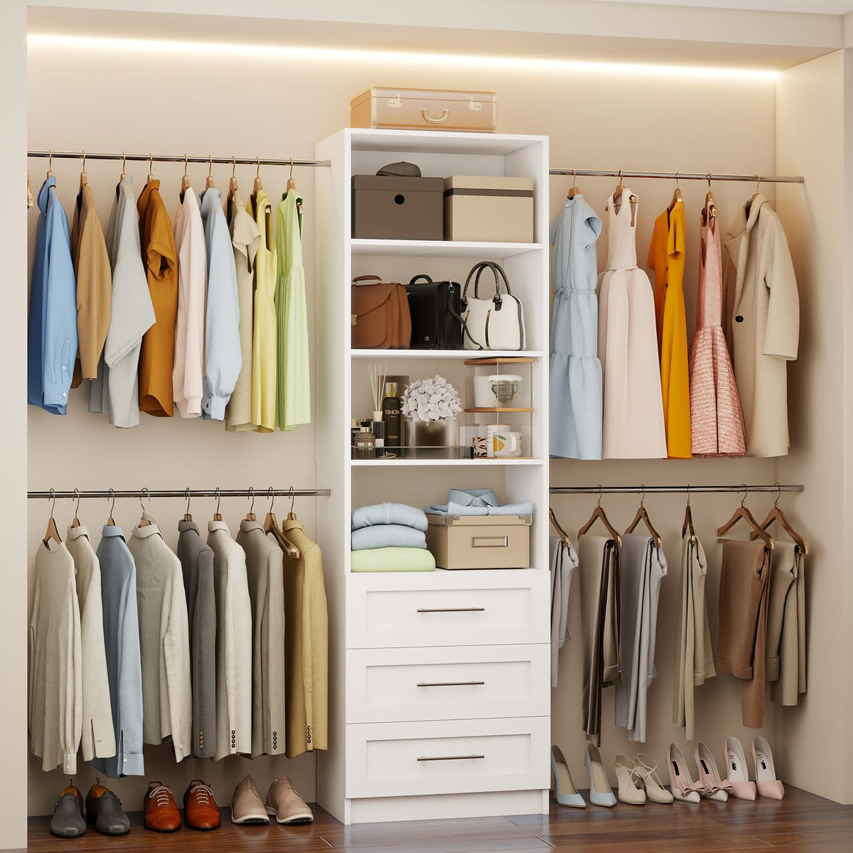 White Closet System with Drawers and Adjustable Shelves F90146