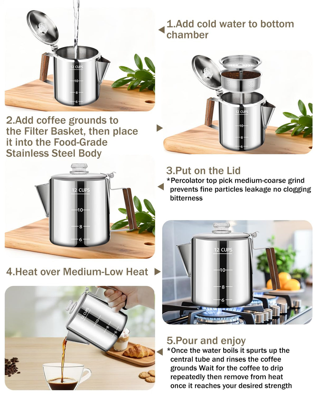 12 Cup Stainless Steel Coffee Percolator W939