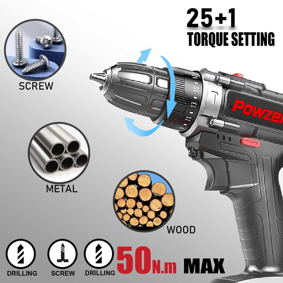 21V Brushless Cordless Power Drill with 2 Battery and Charger H2582