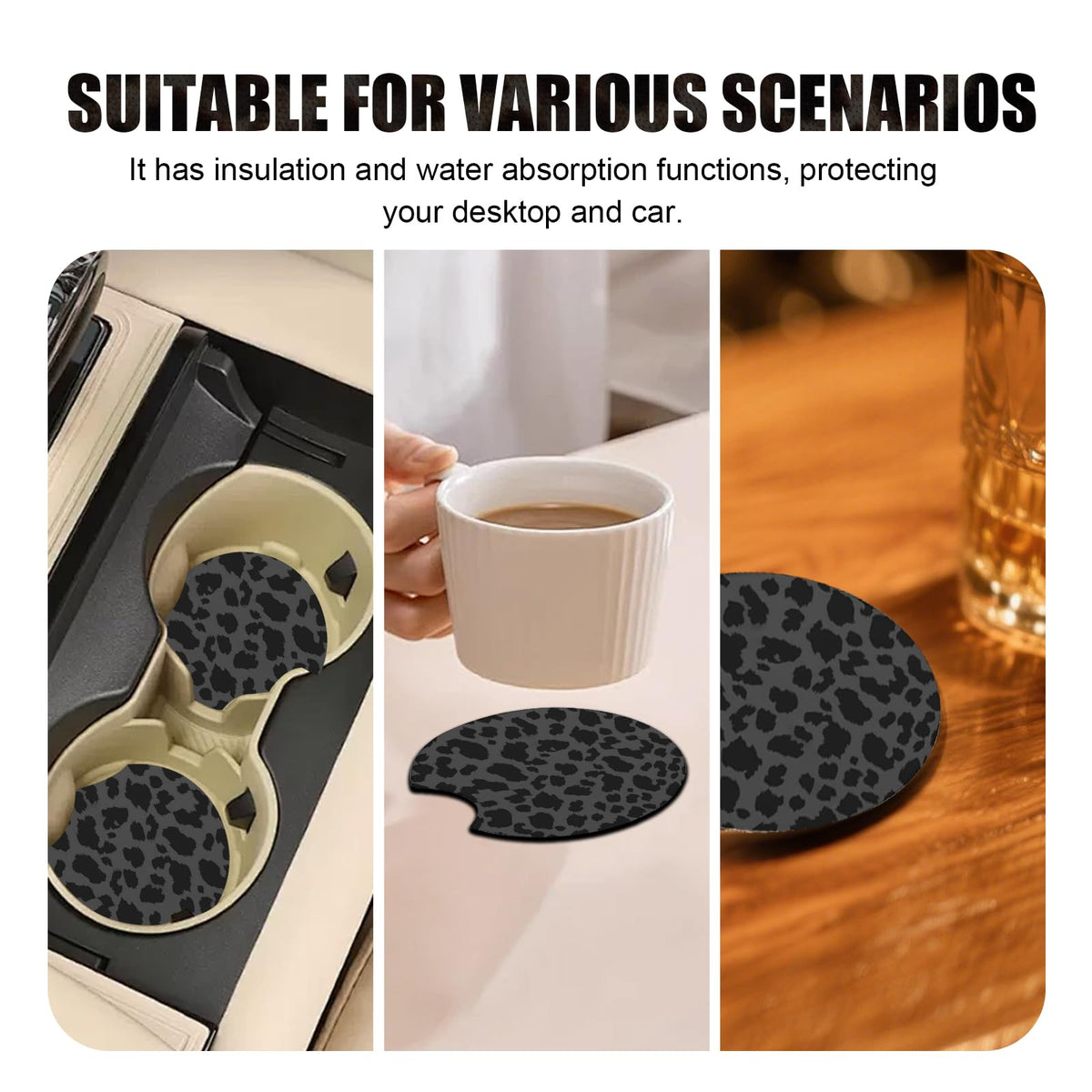 2 PCS Non-Slip Rubber Cheetah Print Car Cup Coasters V98190