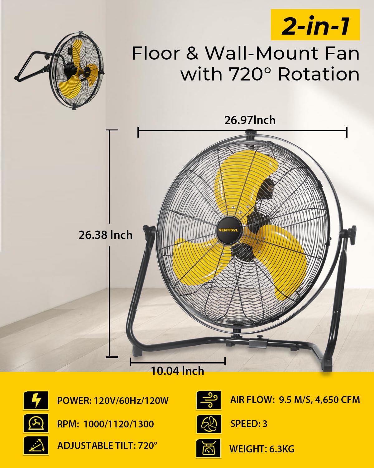 20 Inch 2-in-1 Floor Wall Mounted Fan L498478