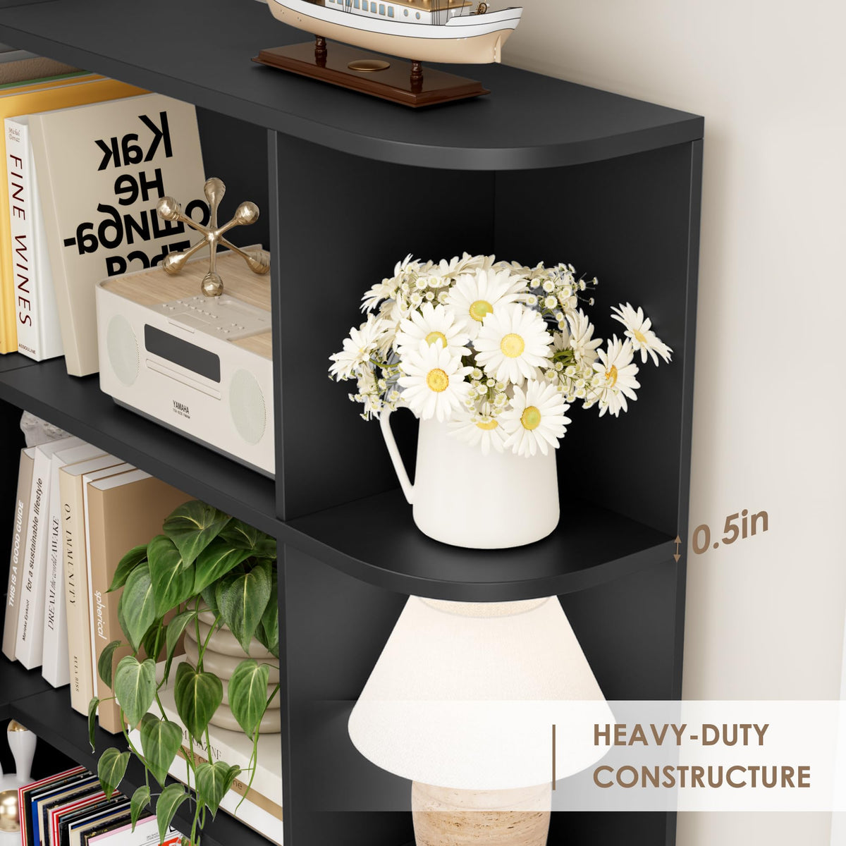 72" Tall 6-Tier Black Corner Bookshelf K964088