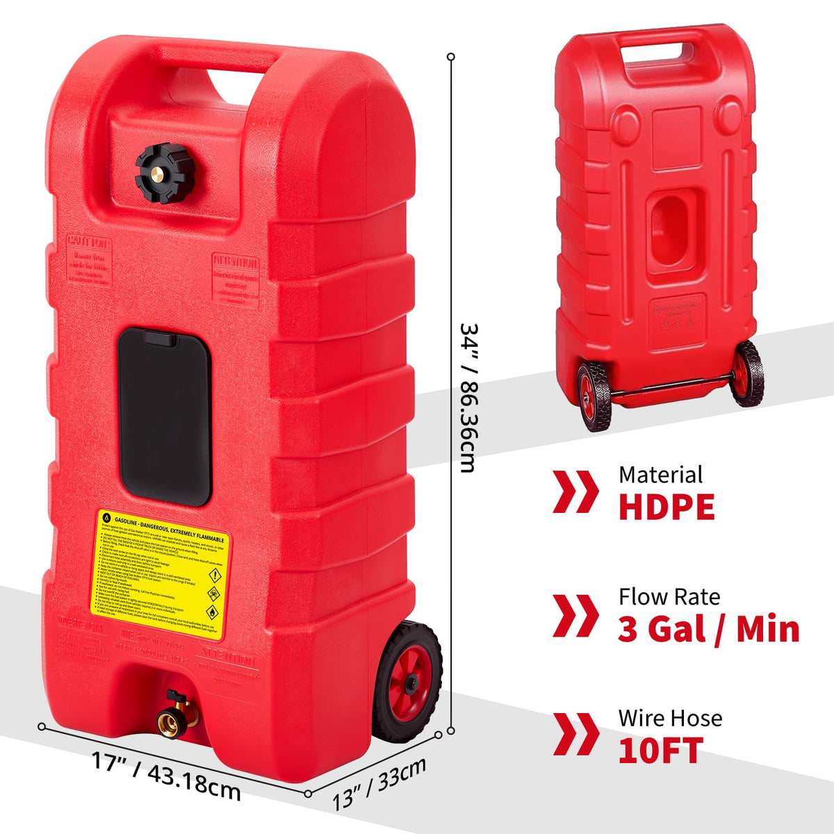 15 gal Gas Can with Manual Transfer Pump & 10 ft Hose N31115