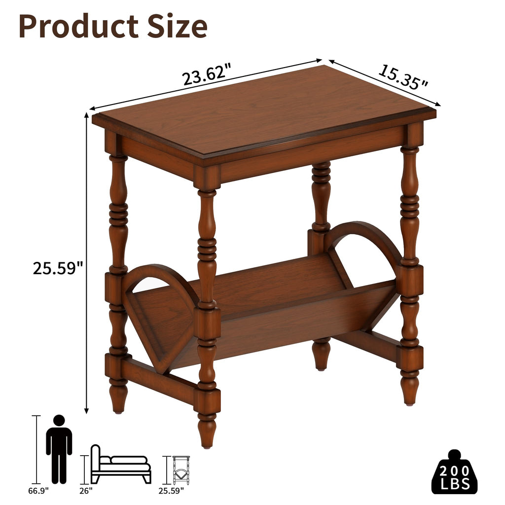 Wood End Table with Magazine Rack and Rubberwood Legs N932