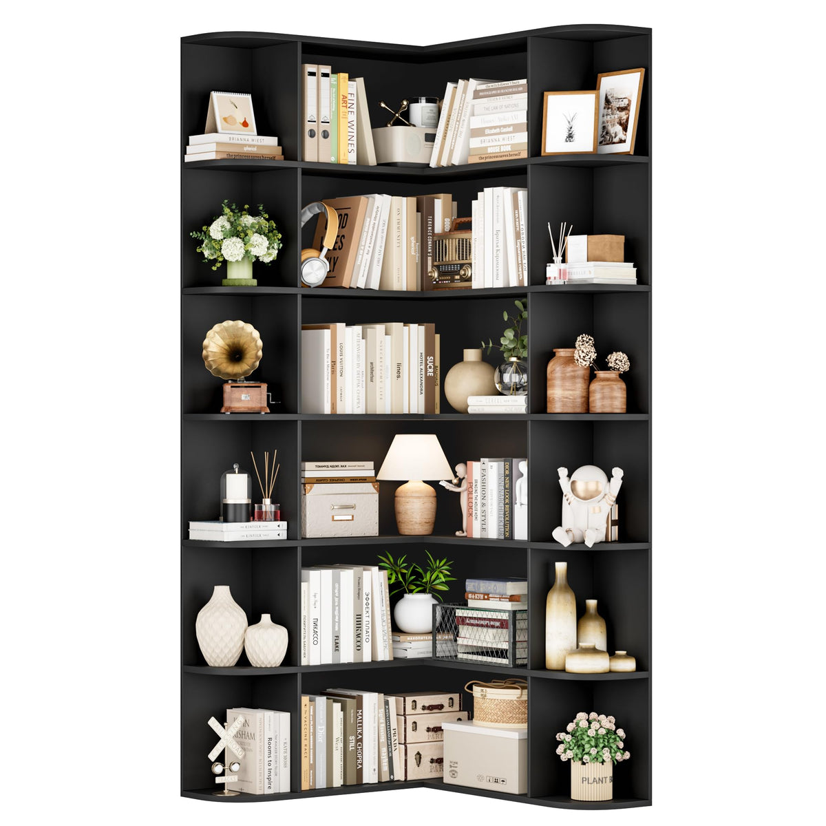 72" Tall 6-Tier Black Corner Bookshelf K964088