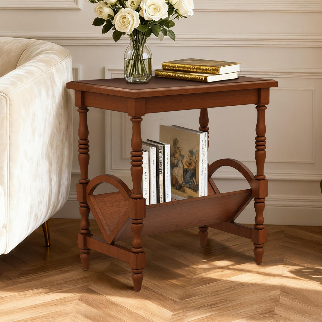 Wood End Table with Magazine Rack and Rubberwood Legs N932