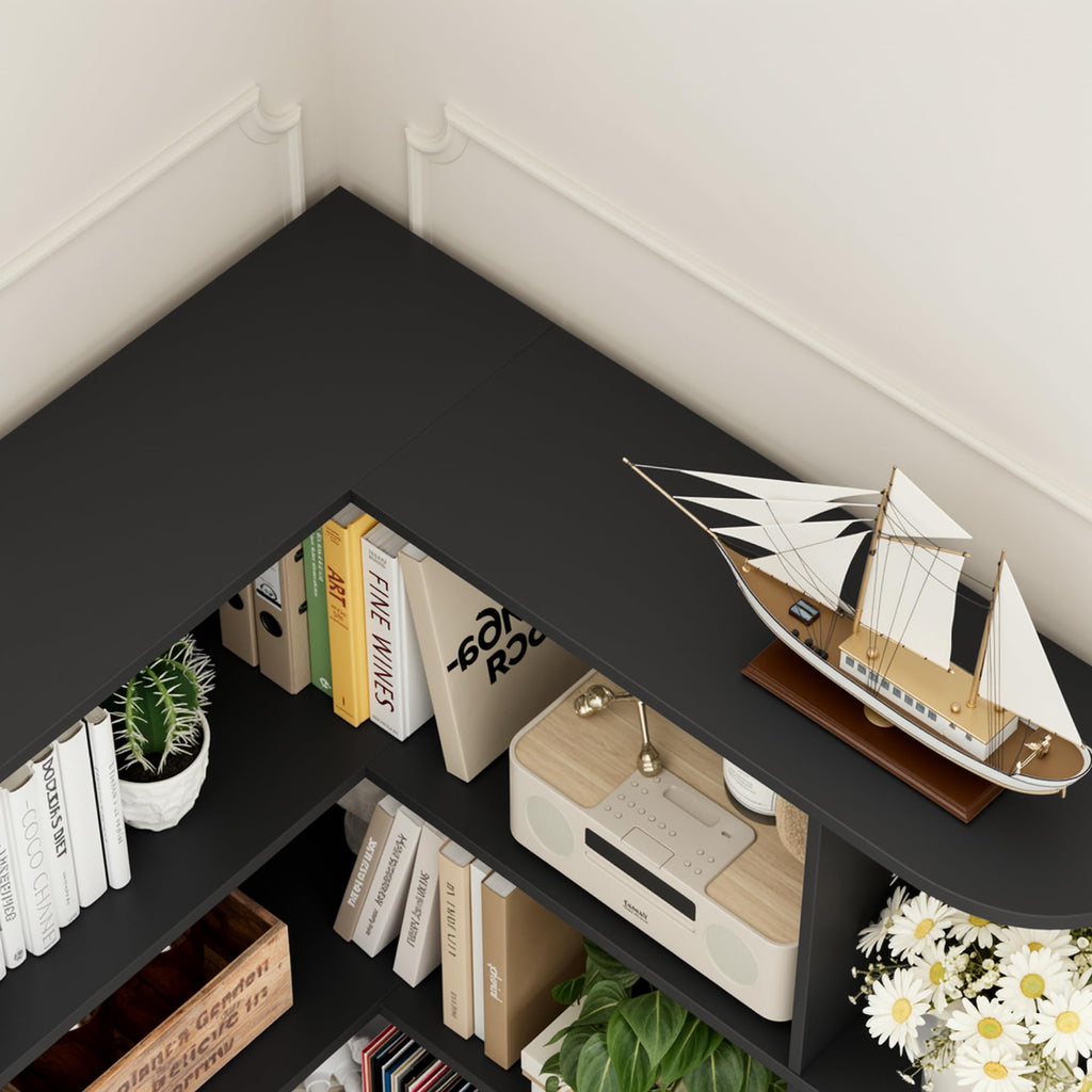 72" Tall 6-Tier Black Corner Bookshelf K964088
