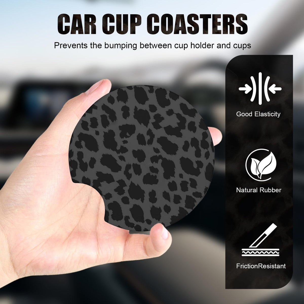 2 PCS Non-Slip Rubber Cheetah Print Car Cup Coasters V98190