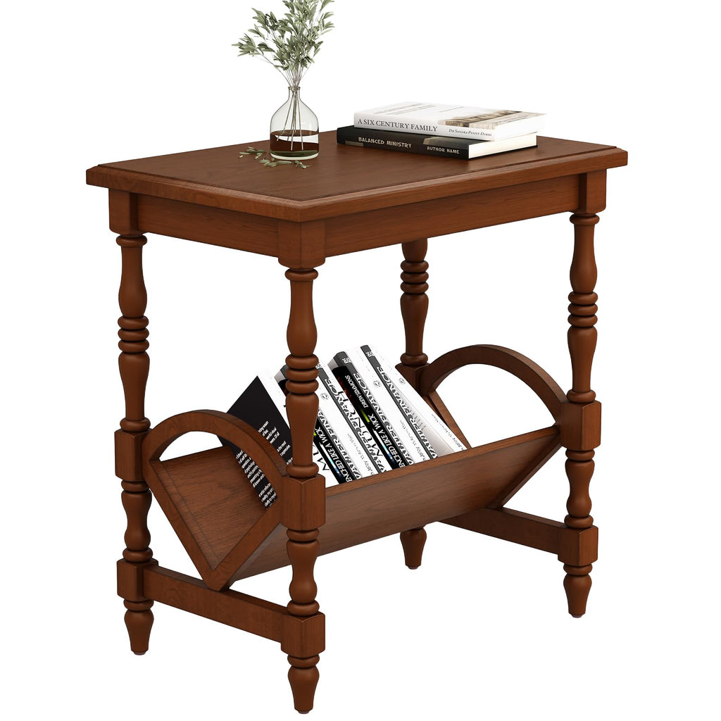 Wood End Table with Magazine Rack and Rubberwood Legs N932