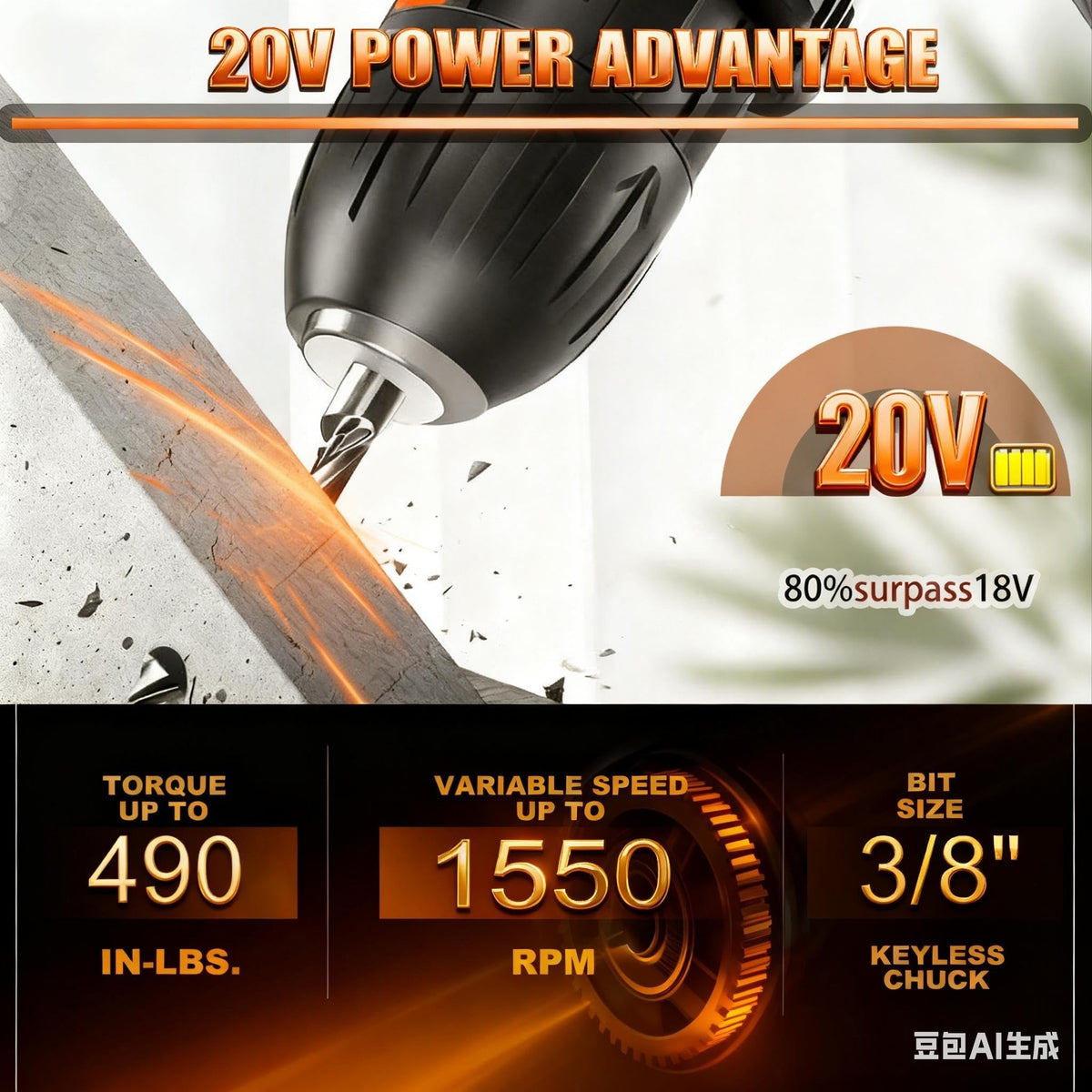 21V Brushless Cordless Power Drill with 2 Battery and Charger H2582