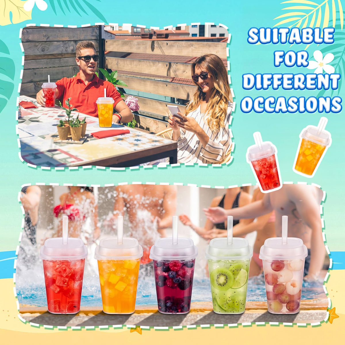 30 Pack 22 oz Clear Plastic Cups with Lids & Straws L6062