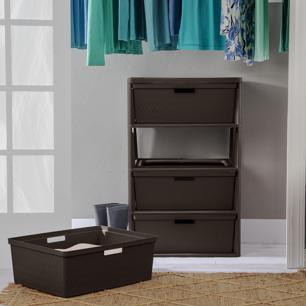 Brown 4 Drawer Plastic Storage Tower M3284