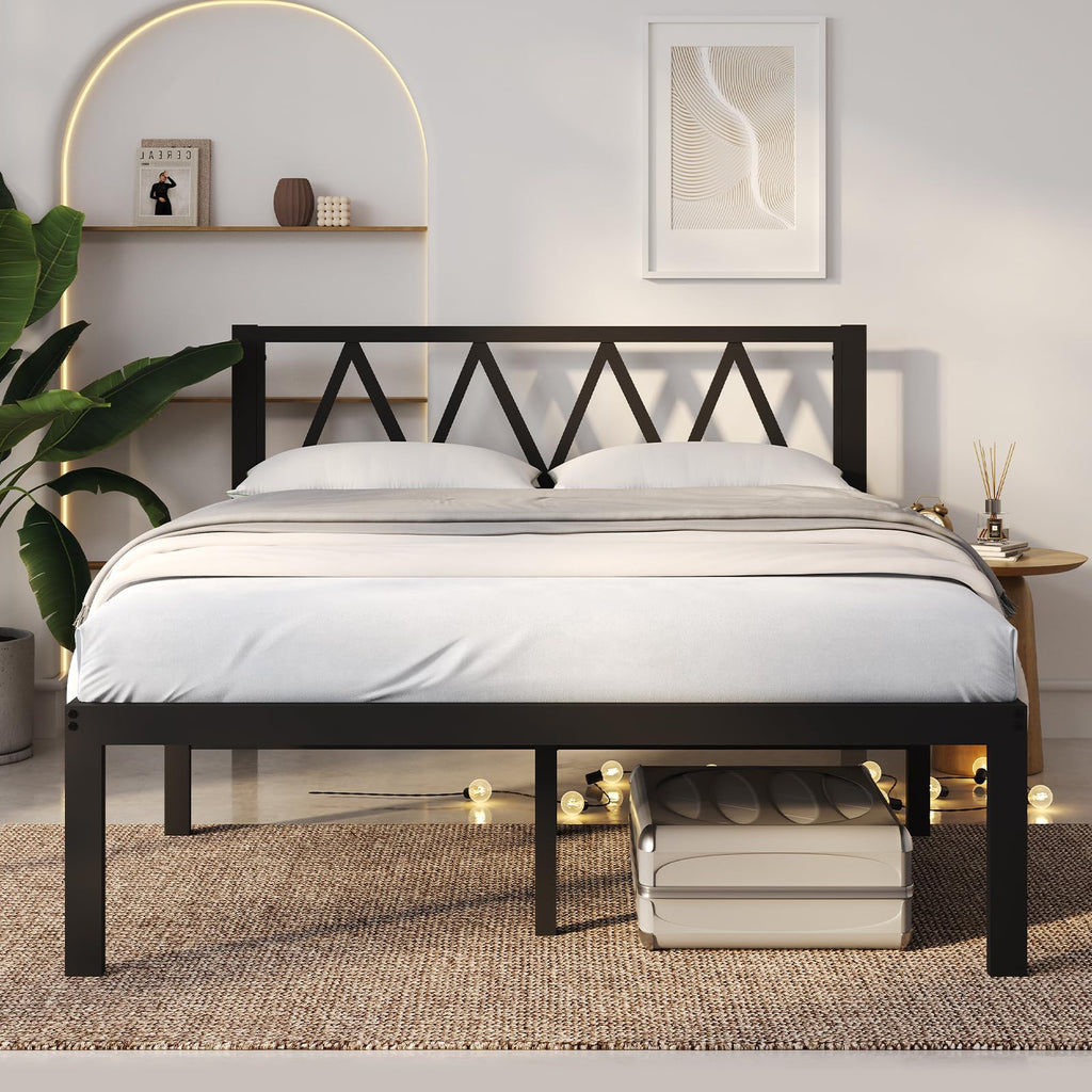 18 Inch Queen Size Metal Platform Bed Frame with Headboard R67553