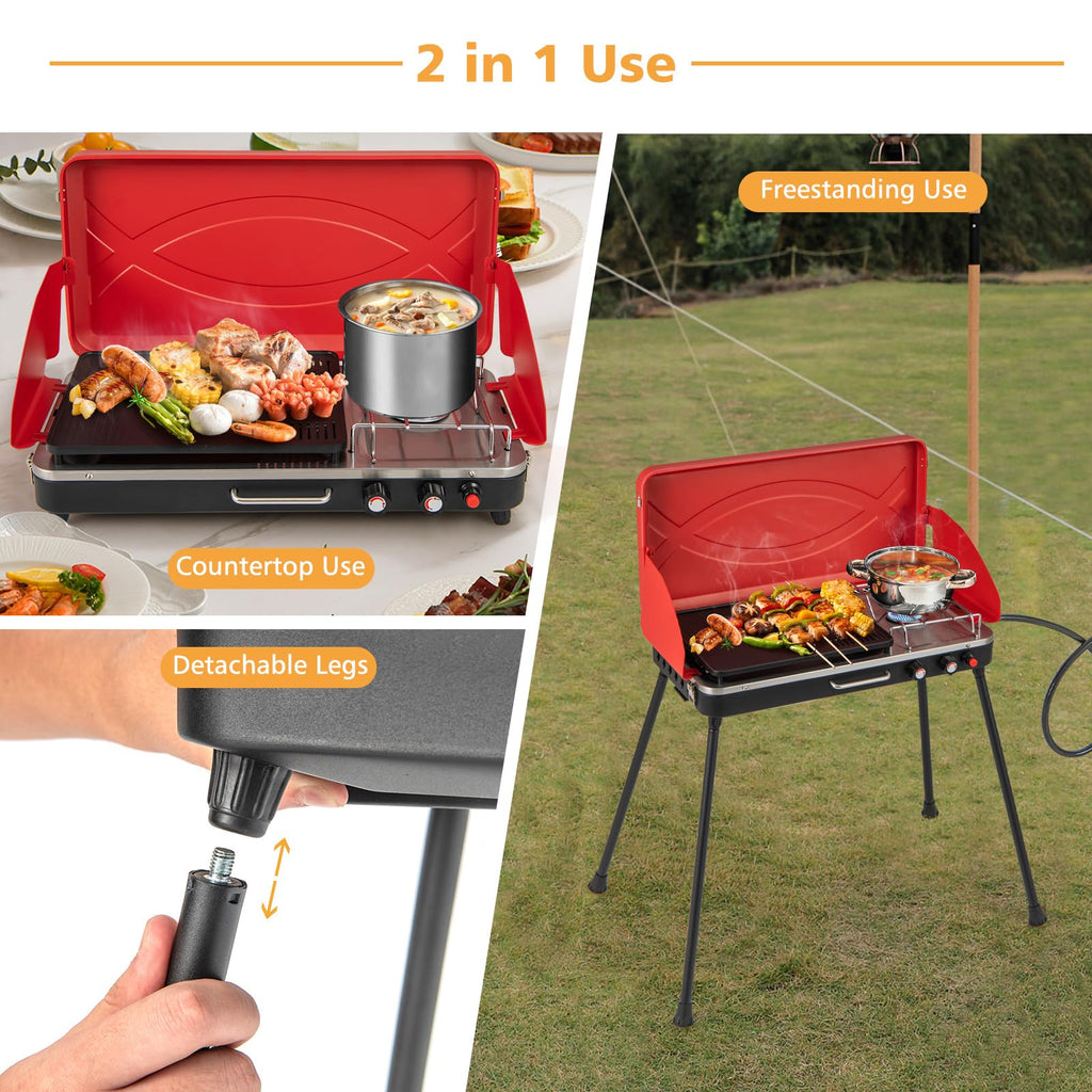 2-Burner Propane Camping Stove with Detachable Legs T735799