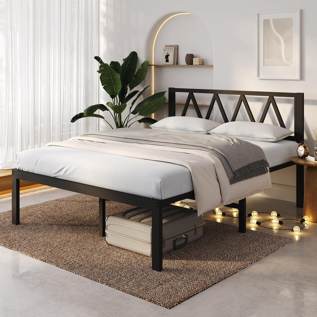 18 Inch Queen Size Metal Platform Bed Frame with Headboard R67553