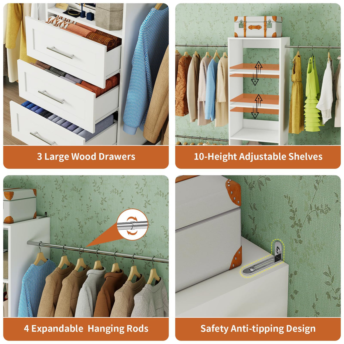 White Closet System with Drawers and Adjustable Shelves F90146