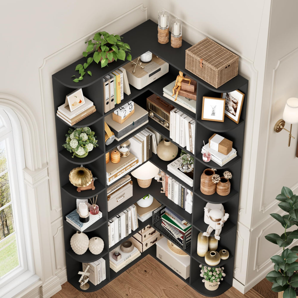 72" Tall 6-Tier Black Corner Bookshelf K964088