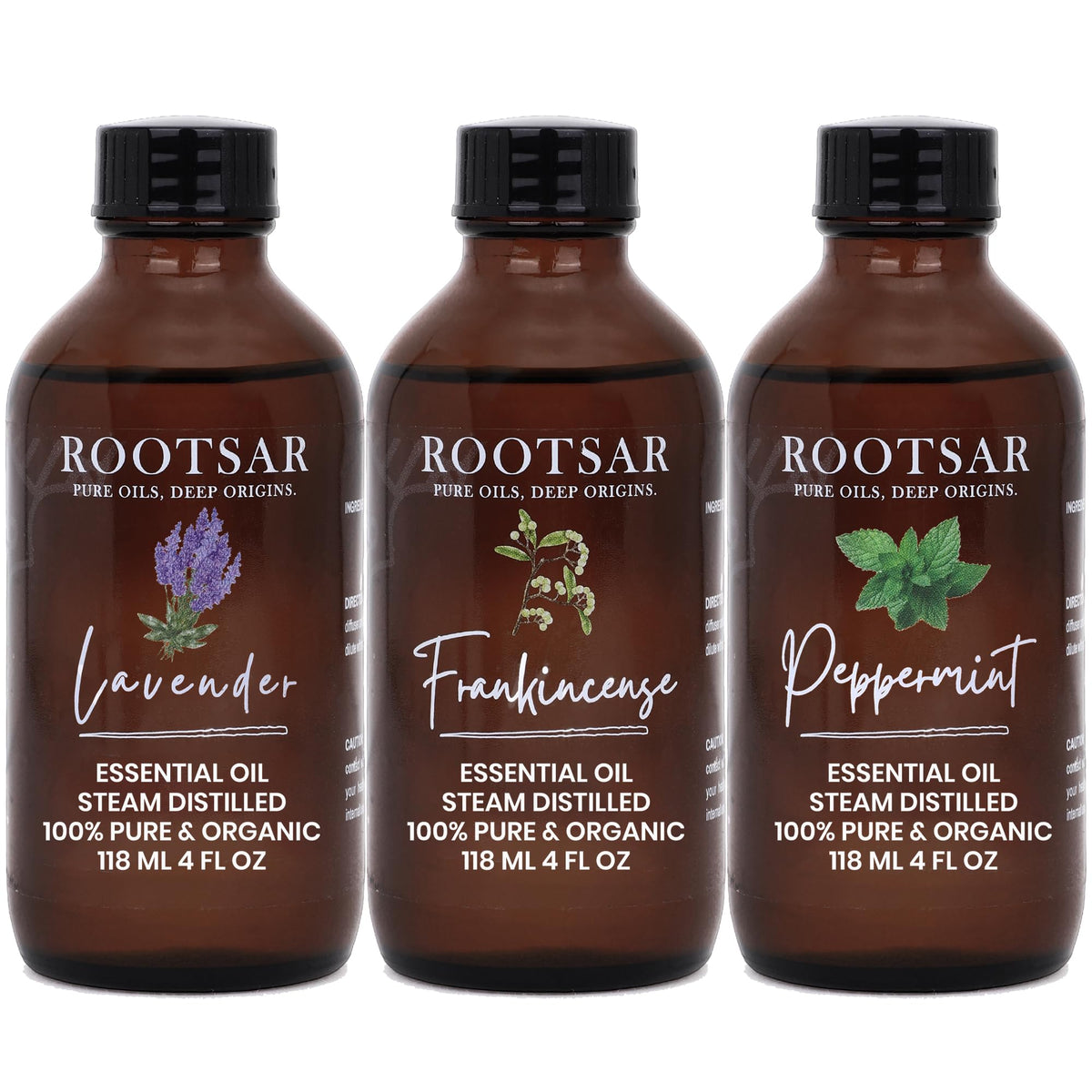 3 Pack Lavender Frankincense Peppermint Essential Oils 4 Fl Oz X1066