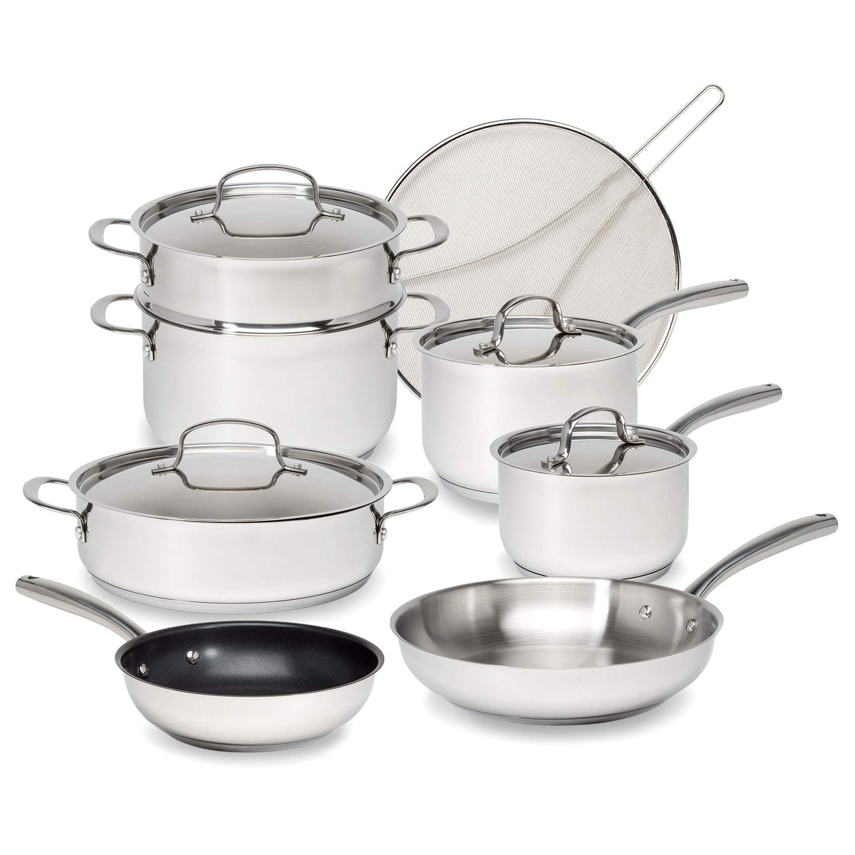 12-Piece Stainless Steel Cookware Set with Non Stick Frying Pan R908555