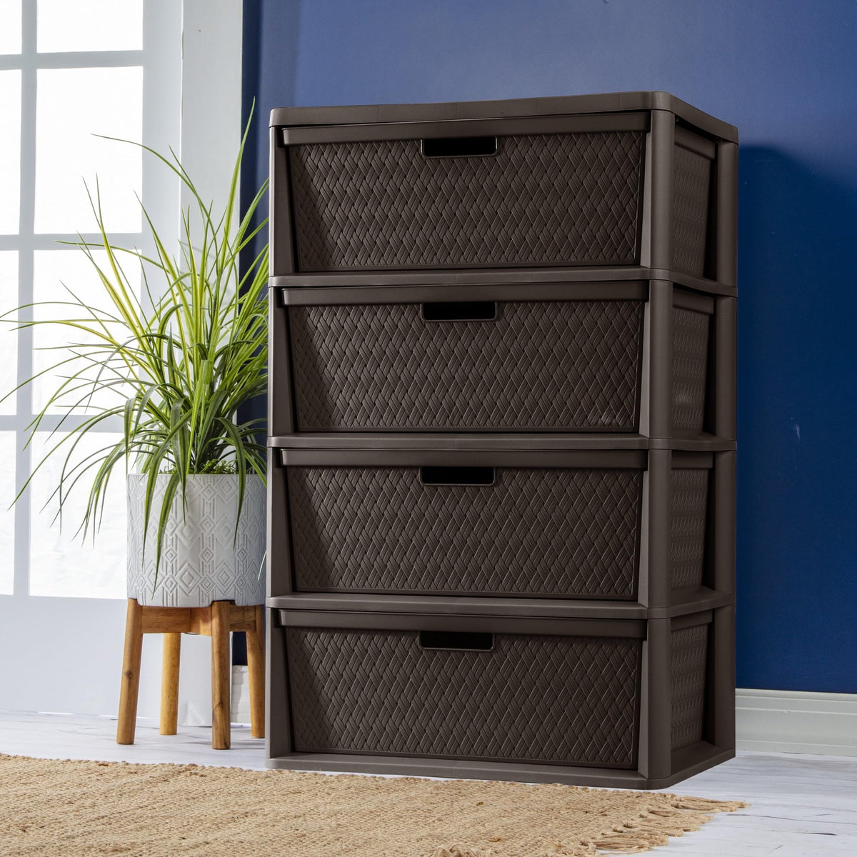 Brown 4 Drawer Plastic Storage Tower M3284