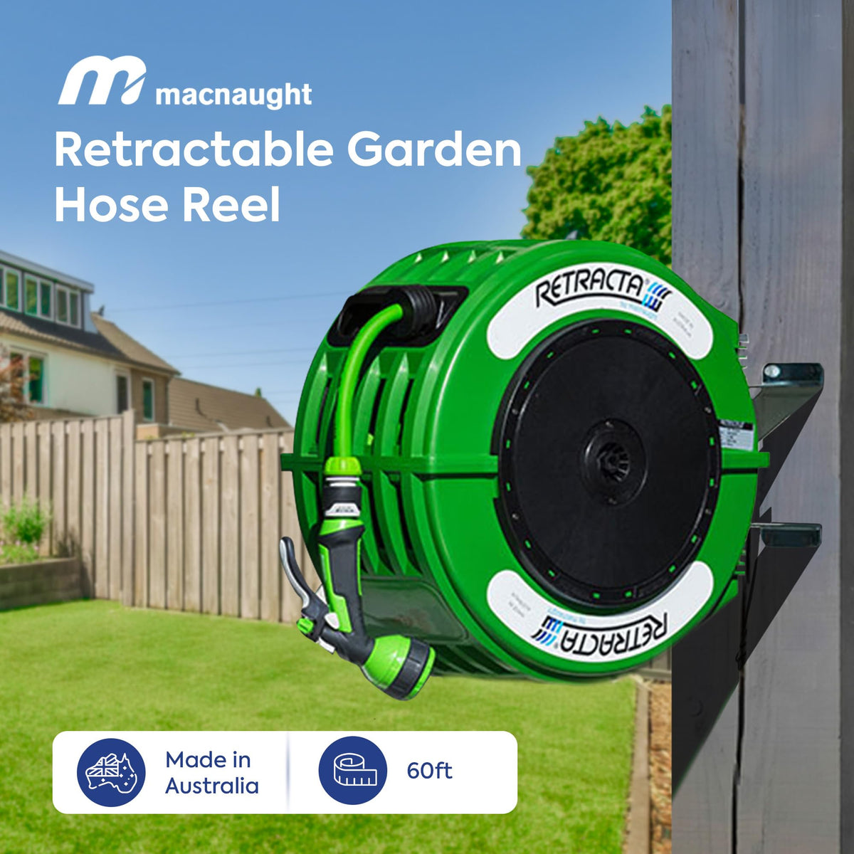 60 Ft Heavy Duty Retractable Garden Hose Reel with Swivel Bracket E75590
