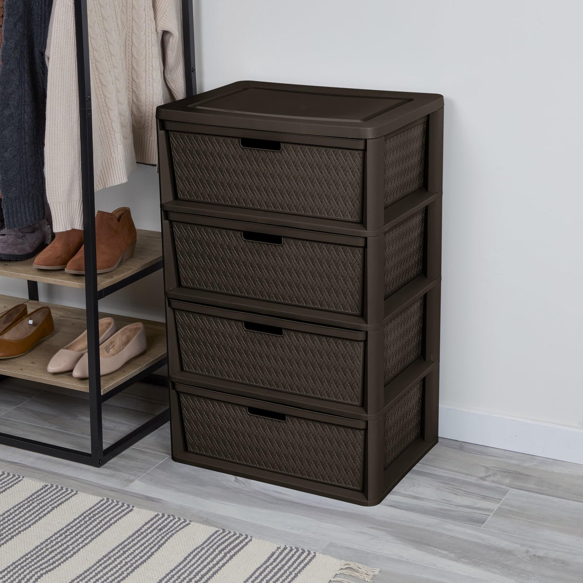 Brown 4 Drawer Plastic Storage Tower M3284