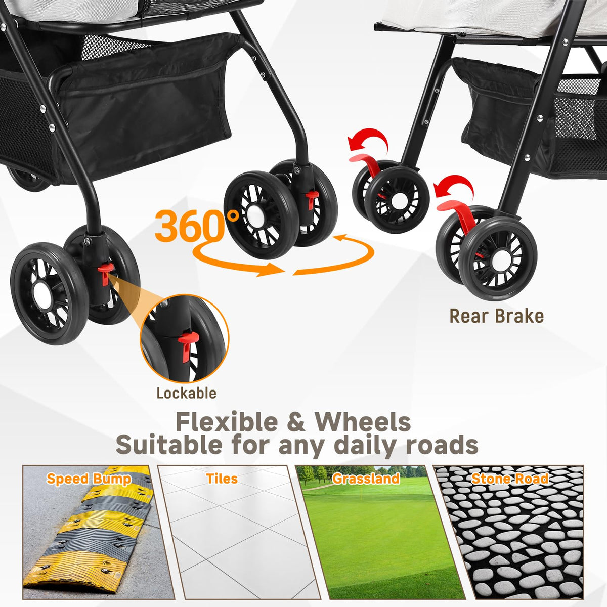 4 Wheels Foldable Pet Stroller with Detachable Carrier C9074
