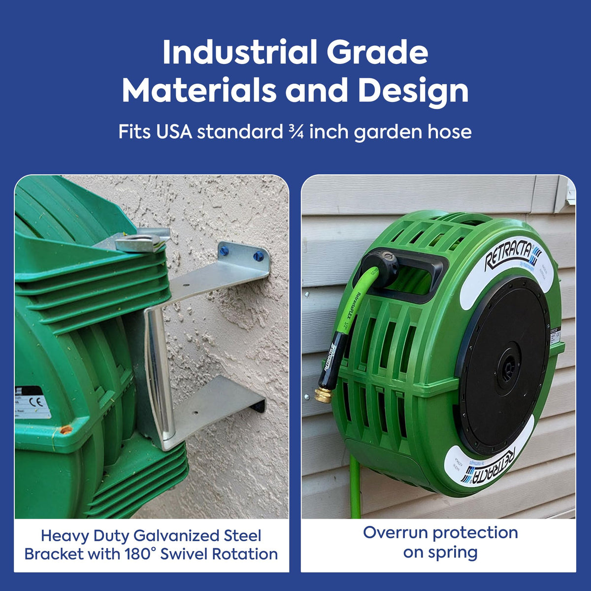 60 Ft Heavy Duty Retractable Garden Hose Reel with Swivel Bracket E75590