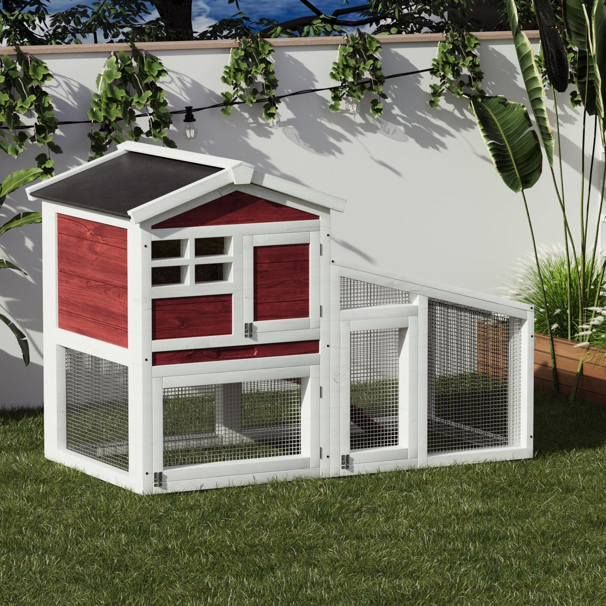 2-Tier Wooden Rabbit Hutch with Run I3418