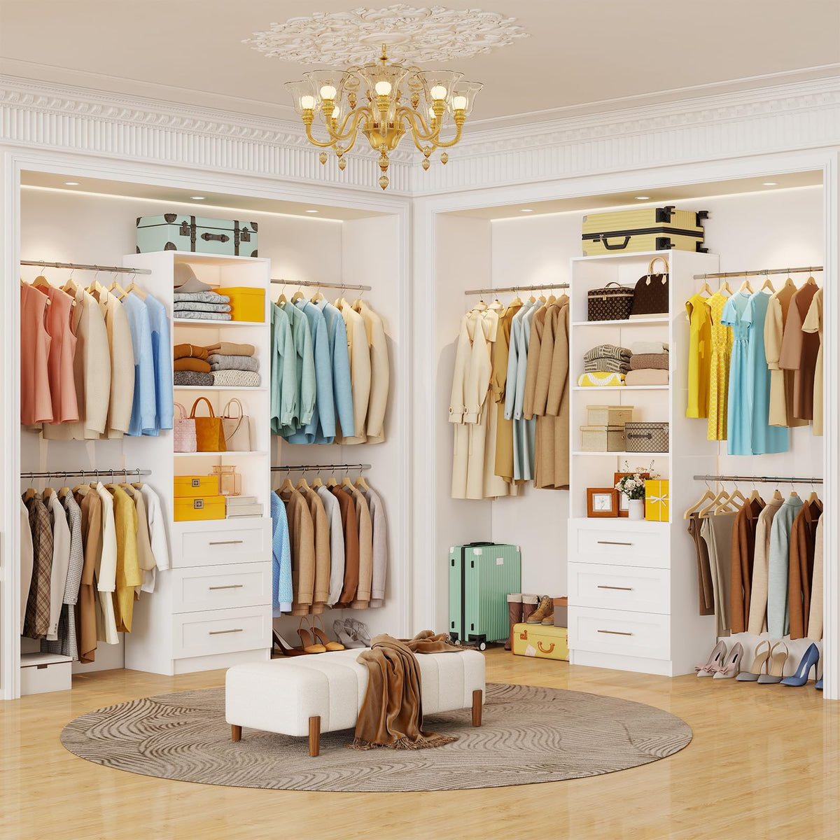 White Closet System with Drawers and Adjustable Shelves F90146