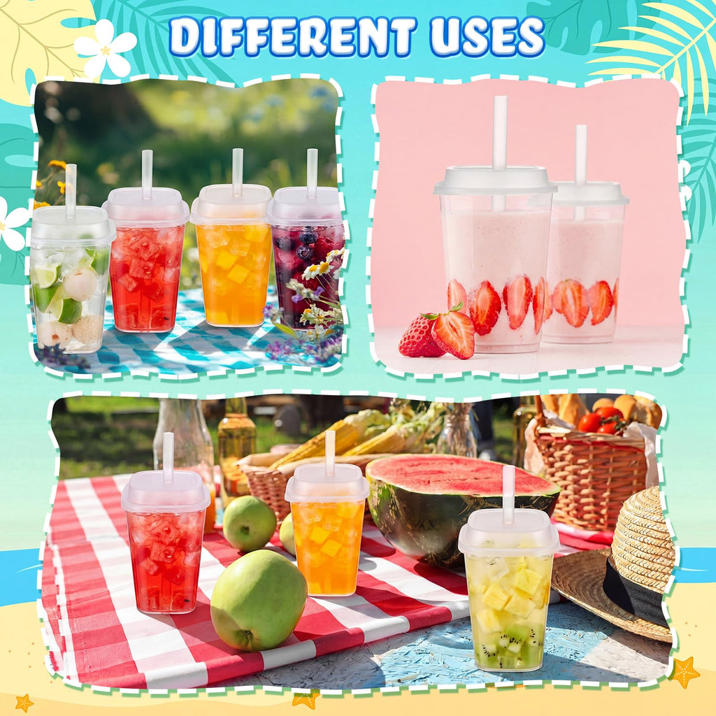 30 Pack 22 oz Clear Plastic Cups with Lids & Straws L6062