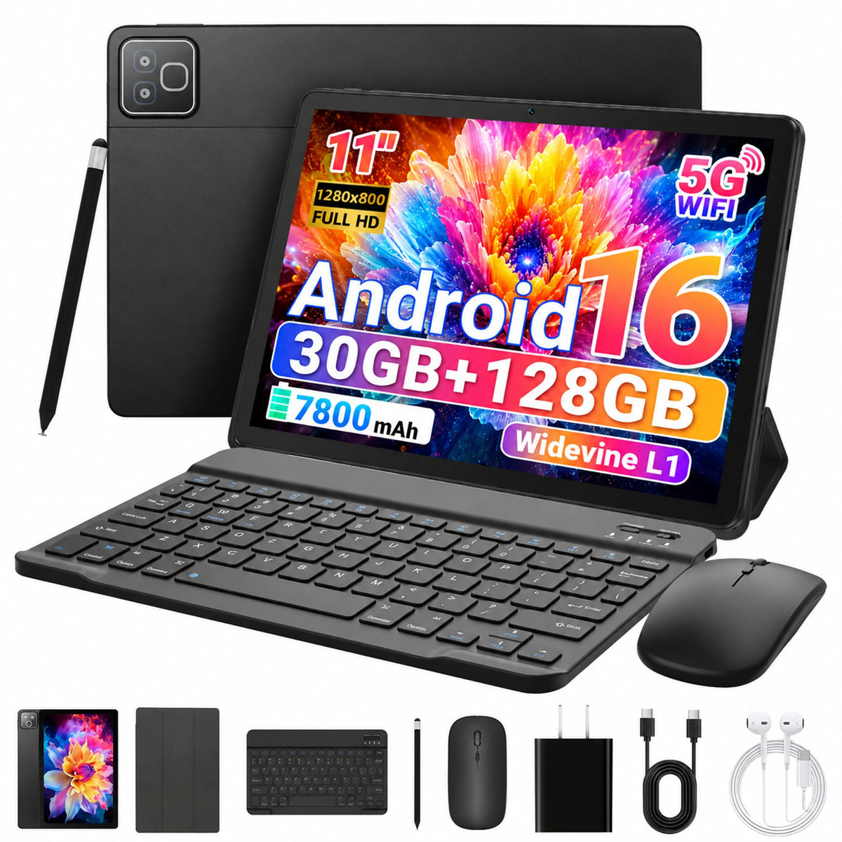 11 Inch 2 in 1 Android 16 Tablet with Keyboard Mouse Pen Case O8368