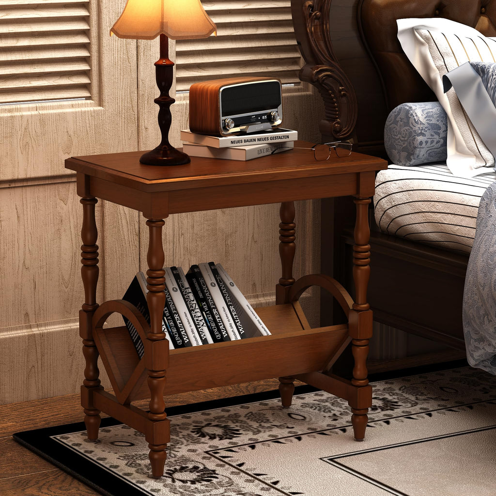 Wood End Table with Magazine Rack and Rubberwood Legs N932