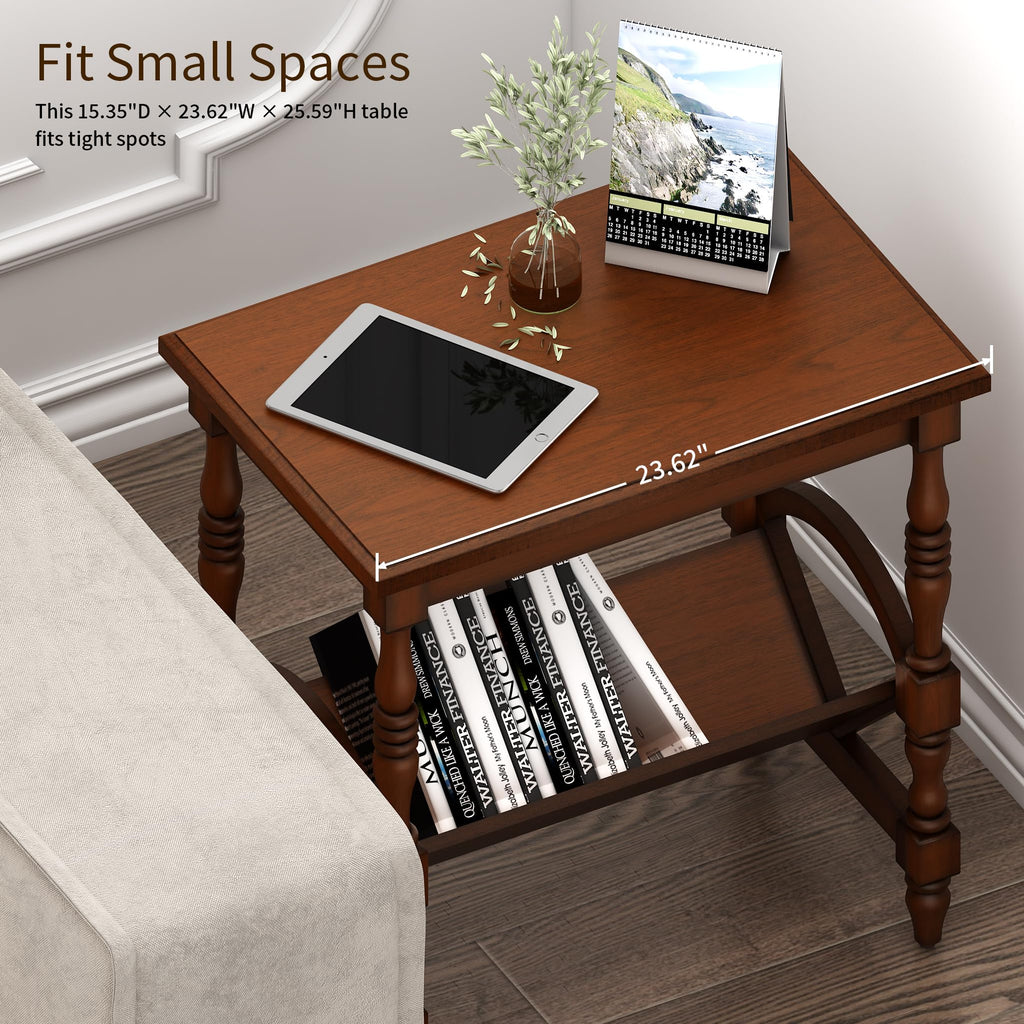 Wood End Table with Magazine Rack and Rubberwood Legs N932